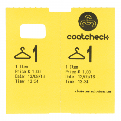 Coatcheck cloakroom tickets, yellow