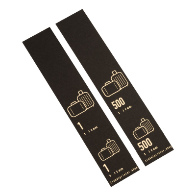 500 pre-printed self adhesive luggage tags Black with gold print serie 1 - 500
