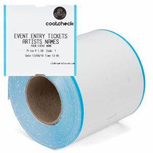CoatCheck roll, 
Coatcheck single part entry tickets rolls, 14x325 tickets, white/blue