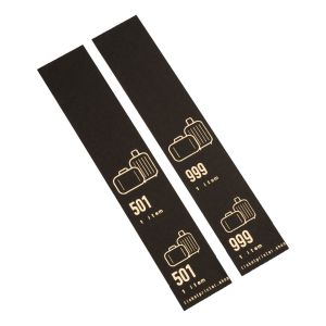 500 self-adhesive luggage tags, pre-printed, Black with gold print, series 501-1000